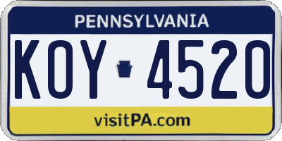 PA license plate KOY4520