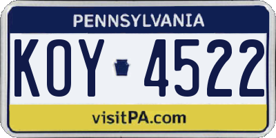 PA license plate KOY4522