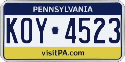 PA license plate KOY4523