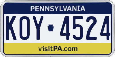 PA license plate KOY4524