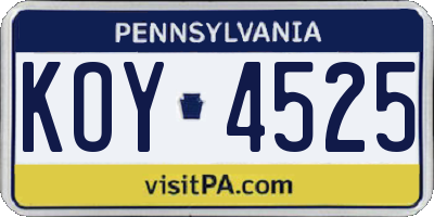 PA license plate KOY4525