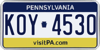 PA license plate KOY4530