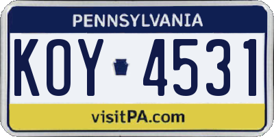 PA license plate KOY4531