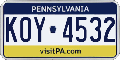 PA license plate KOY4532