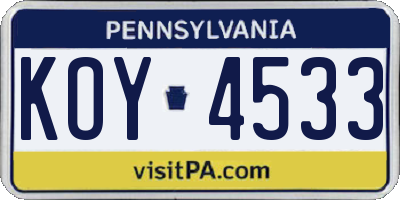 PA license plate KOY4533