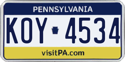 PA license plate KOY4534