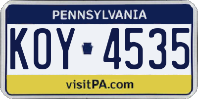 PA license plate KOY4535
