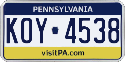 PA license plate KOY4538