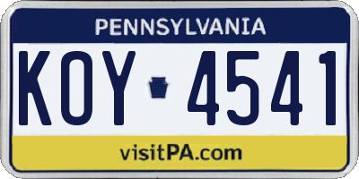 PA license plate KOY4541