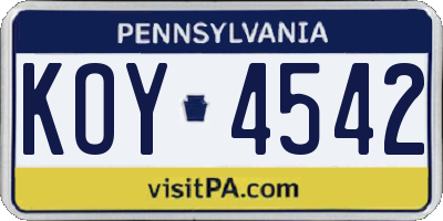 PA license plate KOY4542