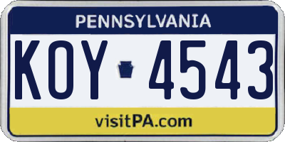 PA license plate KOY4543