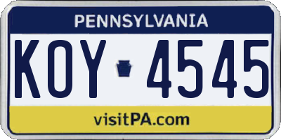 PA license plate KOY4545