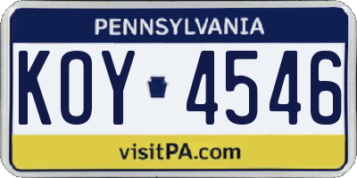 PA license plate KOY4546