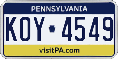 PA license plate KOY4549
