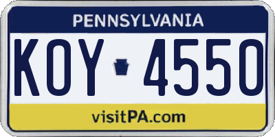 PA license plate KOY4550