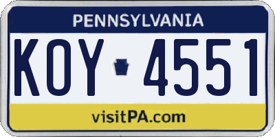 PA license plate KOY4551
