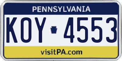 PA license plate KOY4553
