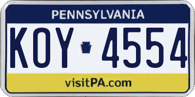 PA license plate KOY4554