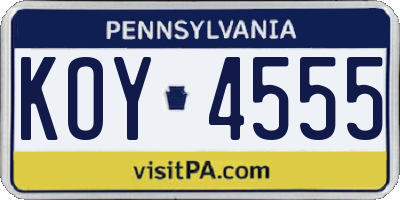 PA license plate KOY4555