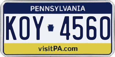 PA license plate KOY4560