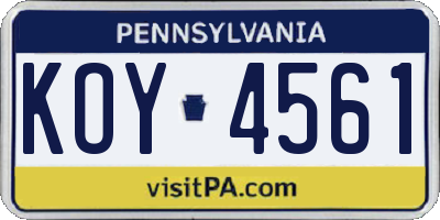 PA license plate KOY4561