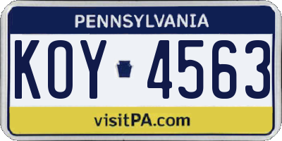PA license plate KOY4563