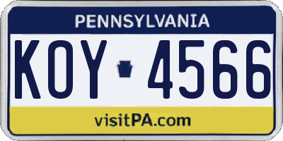 PA license plate KOY4566