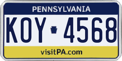 PA license plate KOY4568