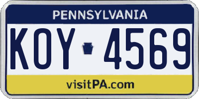 PA license plate KOY4569