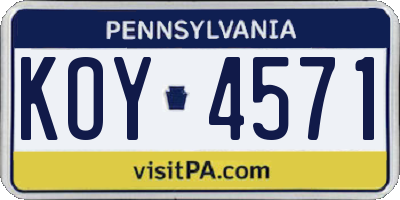 PA license plate KOY4571