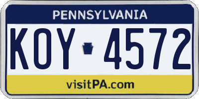 PA license plate KOY4572