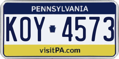 PA license plate KOY4573