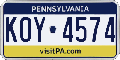 PA license plate KOY4574