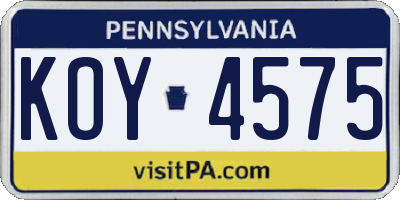 PA license plate KOY4575