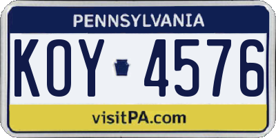 PA license plate KOY4576