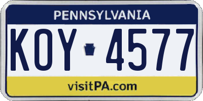 PA license plate KOY4577