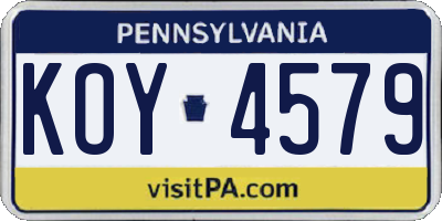 PA license plate KOY4579