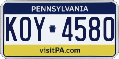 PA license plate KOY4580