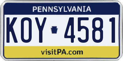 PA license plate KOY4581