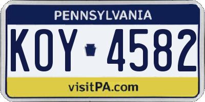 PA license plate KOY4582