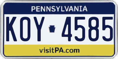 PA license plate KOY4585