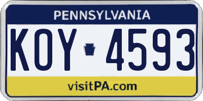 PA license plate KOY4593