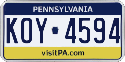 PA license plate KOY4594
