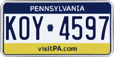 PA license plate KOY4597