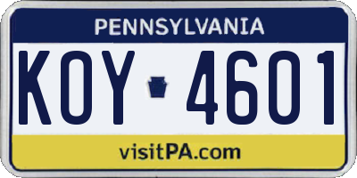 PA license plate KOY4601