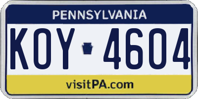 PA license plate KOY4604