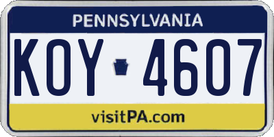 PA license plate KOY4607