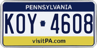 PA license plate KOY4608