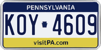PA license plate KOY4609