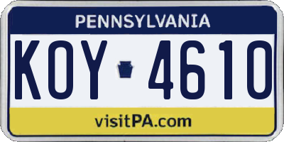 PA license plate KOY4610